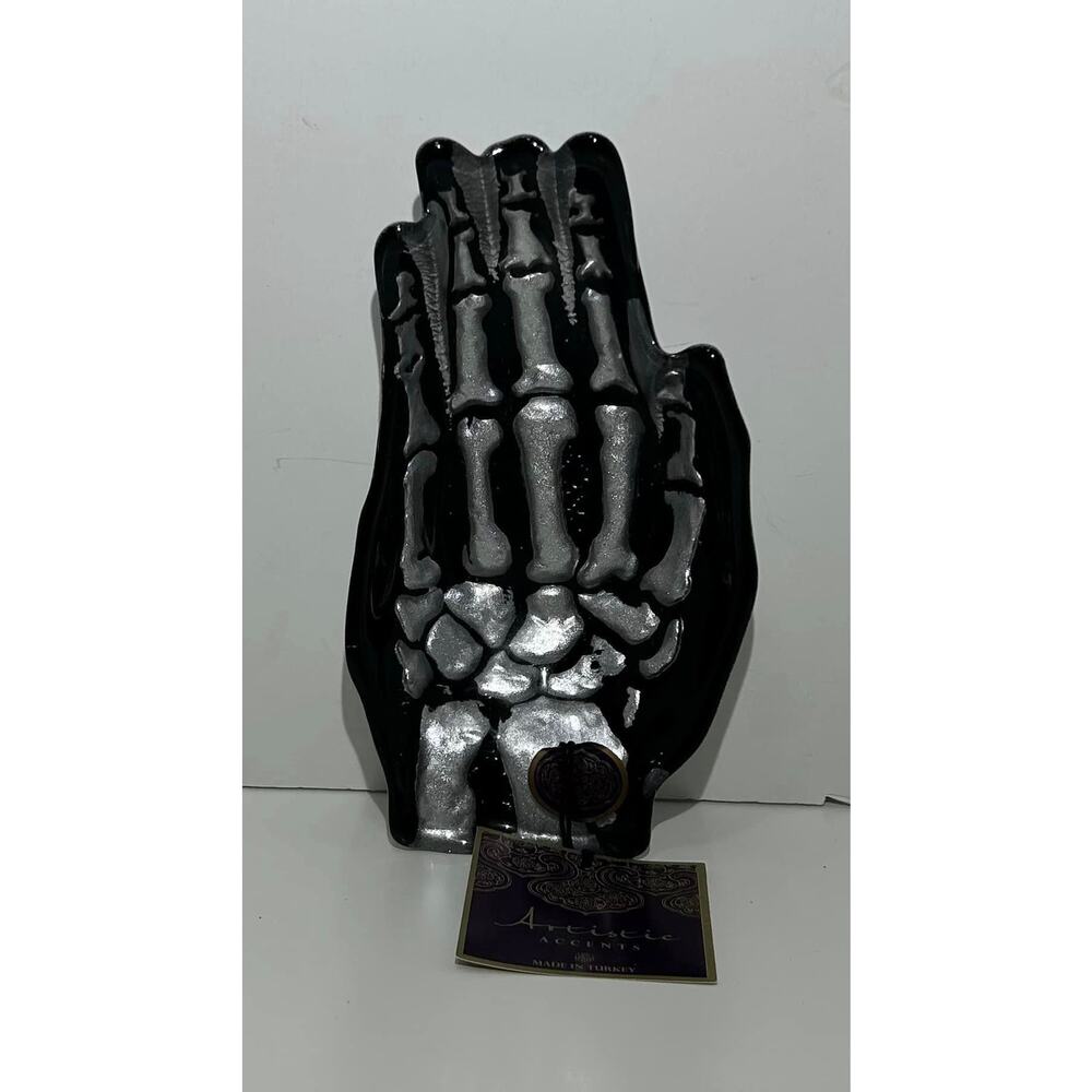 Artistic Accents 8.5” Halloween Skull Hand Bowl Hand Decorated Glass Decor
